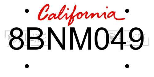 8BNM049 California License Plate