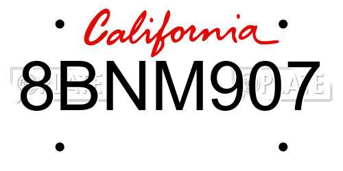 8BNM907 California License Plate