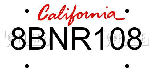 8BNR108 California License Plate