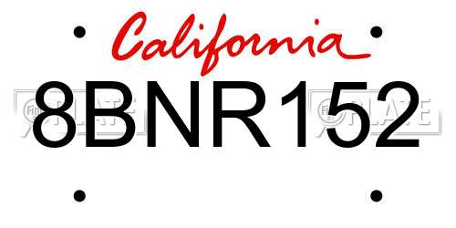 8BNR152 California License Plate