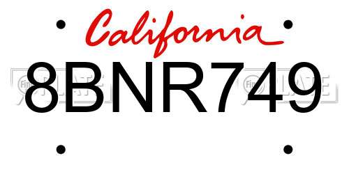 8BNR749 California License Plate