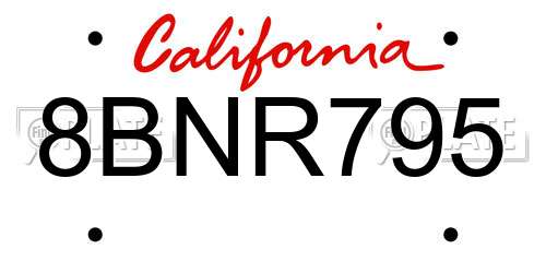8BNR795 California License Plate