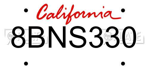 8BNS330 California License Plate