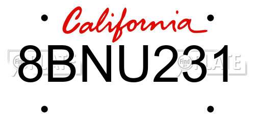 8BNU231 California License Plate