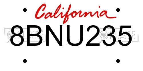 8BNU235 California License Plate