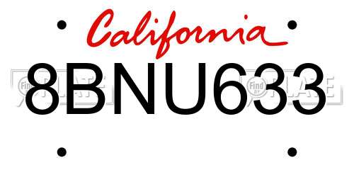 8BNU633 California License Plate