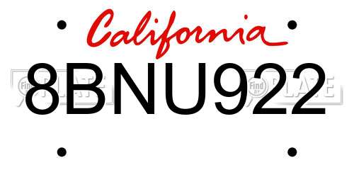 8BNU922 California License Plate