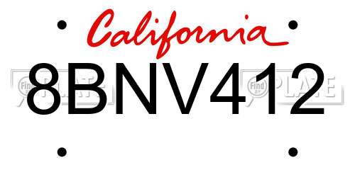 8BNV412 California License Plate