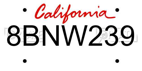 8BNW239 California License Plate