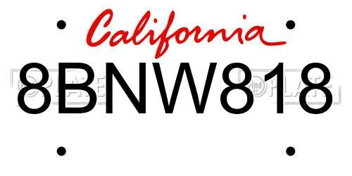 8BNW818 California License Plate
