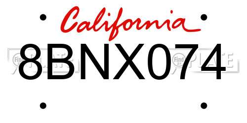 8BNX074 California License Plate