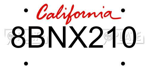 8BNX210 California License Plate