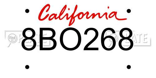 8BO268 California License Plate