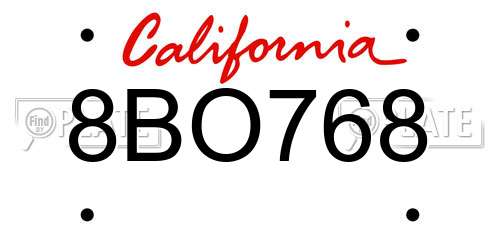 8BO768 California License Plate
