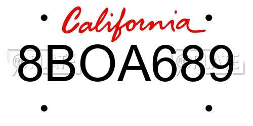 8BOA689 California License Plate