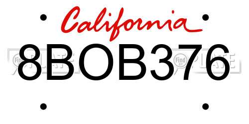 8BOB376 California License Plate