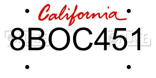 8BOC451 California License Plate