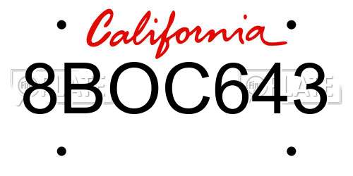 8BOC643 California License Plate