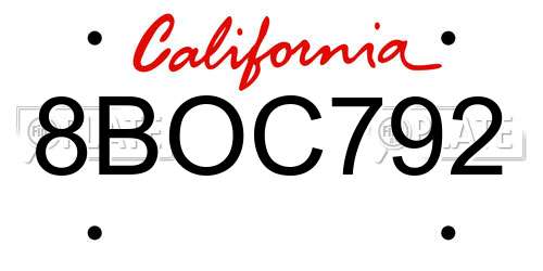 8BOC792 California License Plate