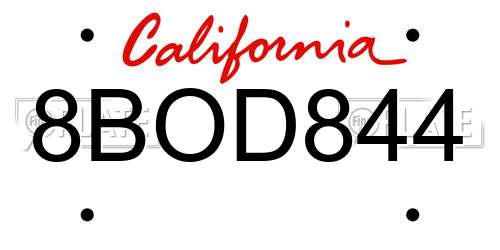 8BOD844 California License Plate