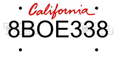 8BOE338 California License Plate