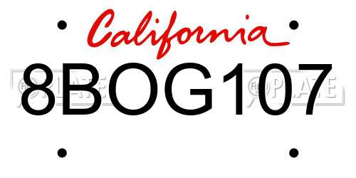 8BOG107 California License Plate