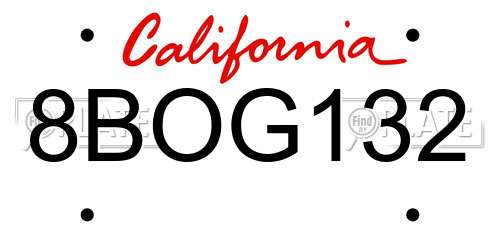 8BOG132 California License Plate