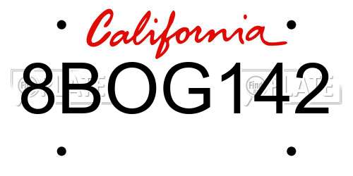 8BOG142 California License Plate