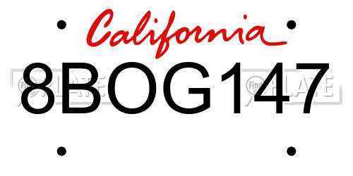 8BOG147 California License Plate