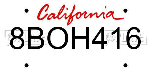 8BOH416 California License Plate