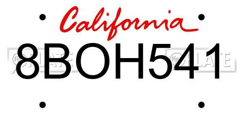 8BOH541 California License Plate