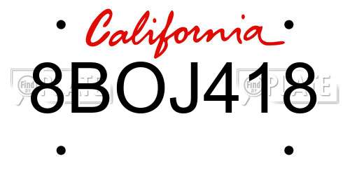 8BOJ418 California License Plate