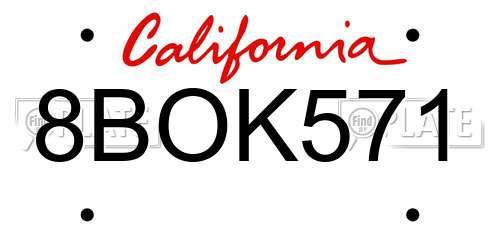 8BOK571 California License Plate