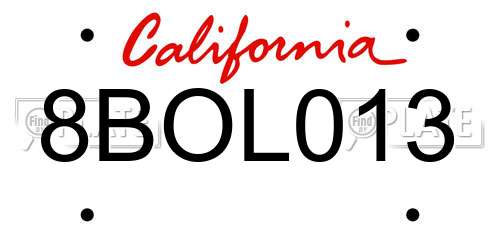 8BOL013 California License Plate