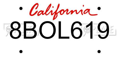 8BOL619 California License Plate