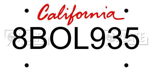 8BOL935 California License Plate