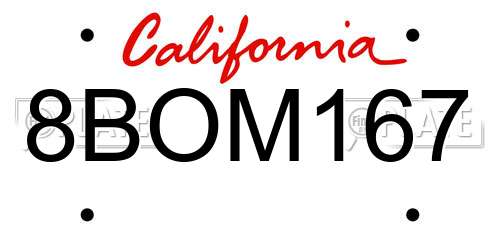 8BOM167 California License Plate