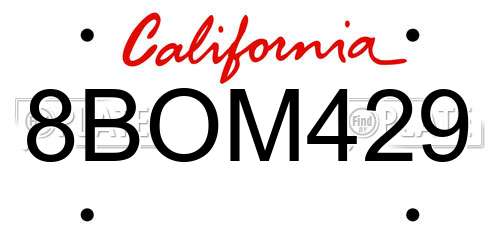 8BOM429 California License Plate