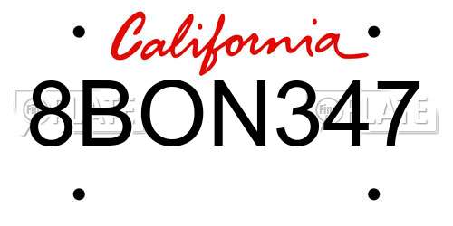 8BON347 California License Plate
