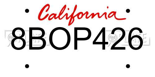 8BOP426 California License Plate