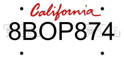 8BOP874 California License Plate