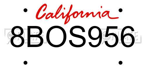 8BOS956 California License Plate