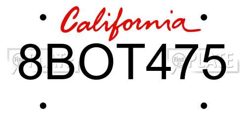 8BOT475 California License Plate