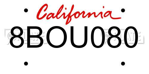 8BOU080 California License Plate