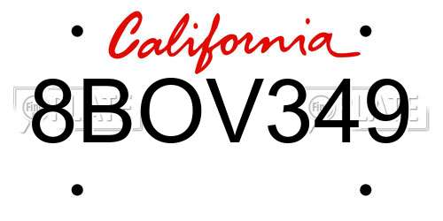 8BOV349 California License Plate