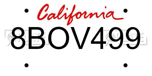 8BOV499 California License Plate