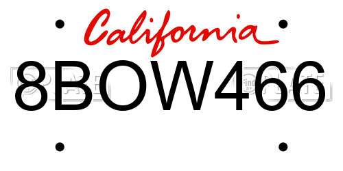 8BOW466 California License Plate