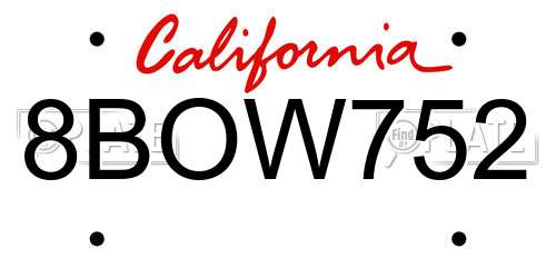 8BOW752 California License Plate