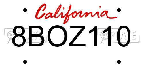 8BOZ110 California License Plate
