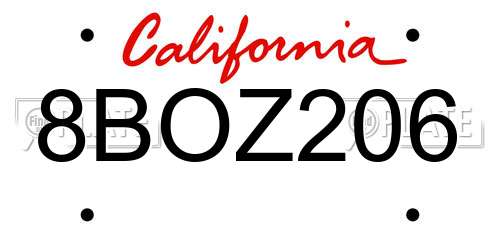 8BOZ206 California License Plate